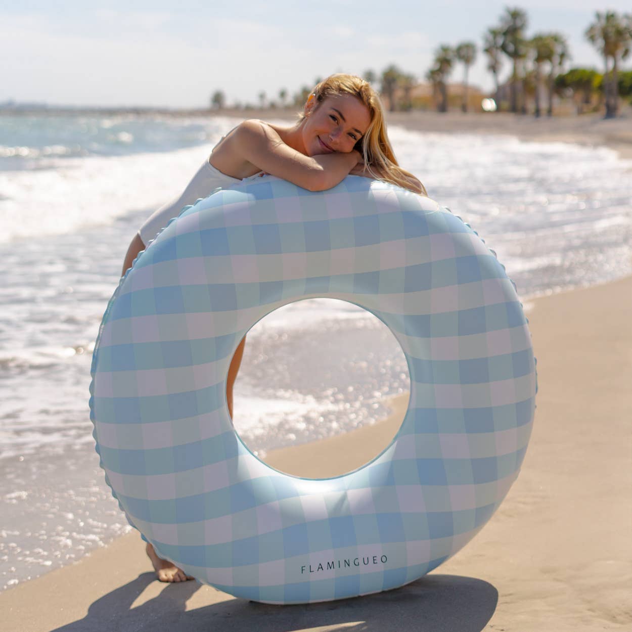 Giant Pool and Beach Float with Vichy Blue Print gingham