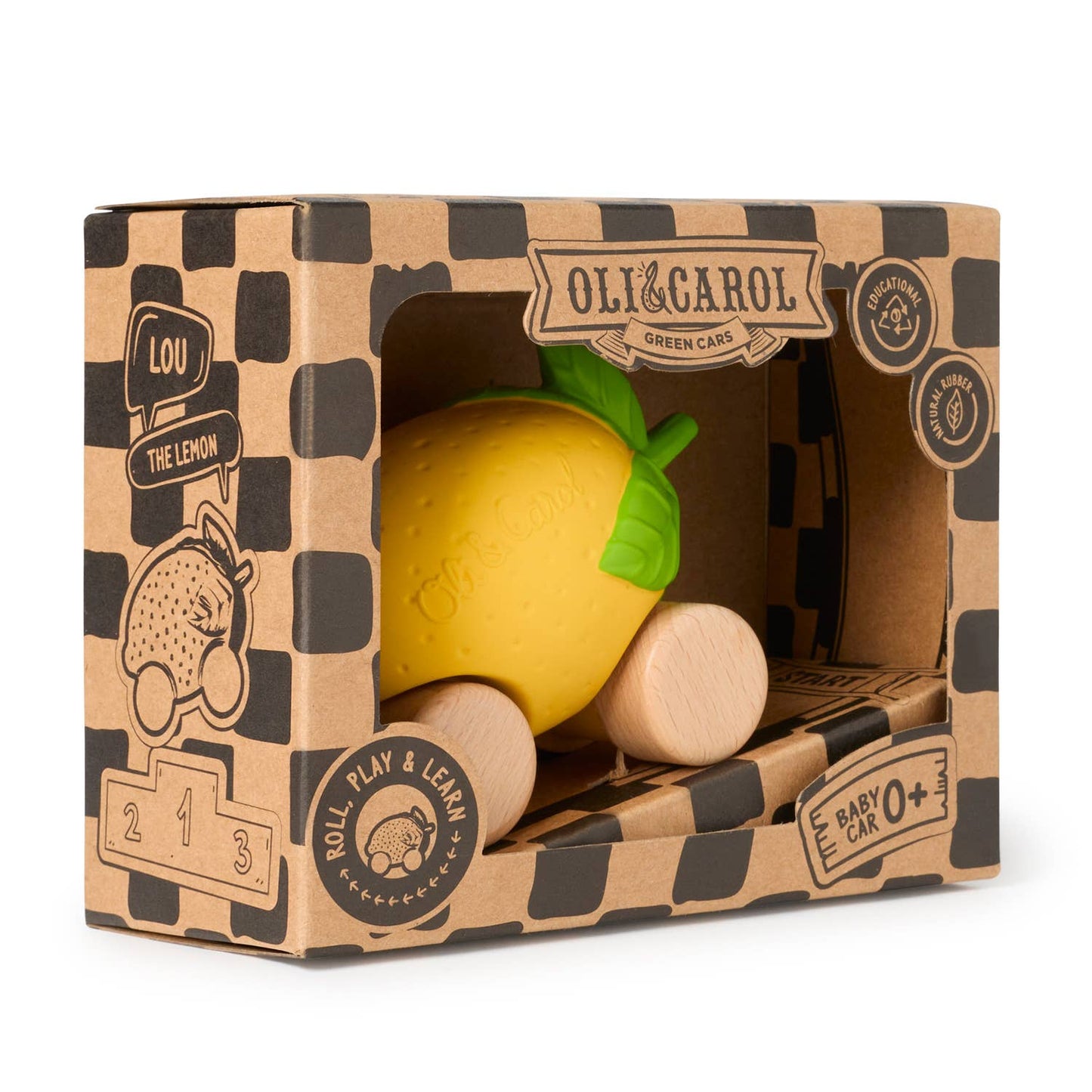 Lou The Lemon Baby Car, natural rubber, wood