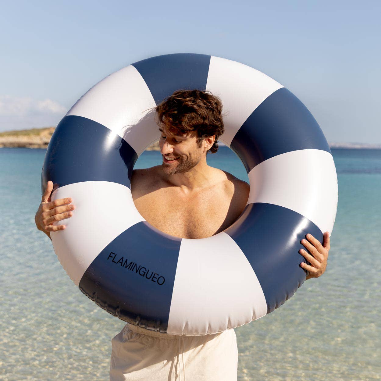 Blue striped donut float