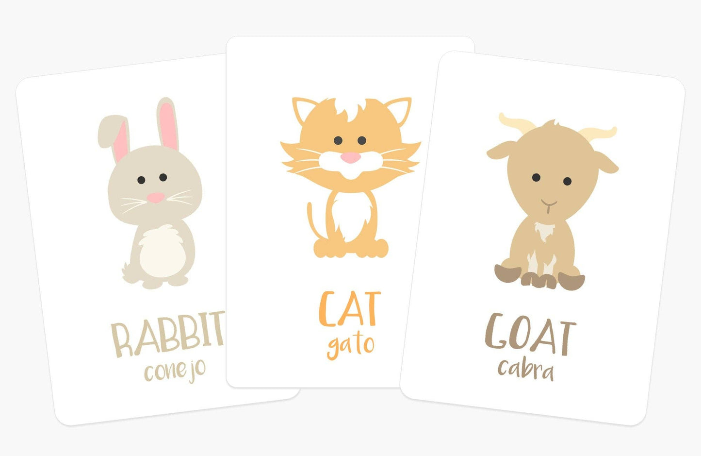 Farm Animal Flashcards, English, Spanish, cute animals, educational, learning