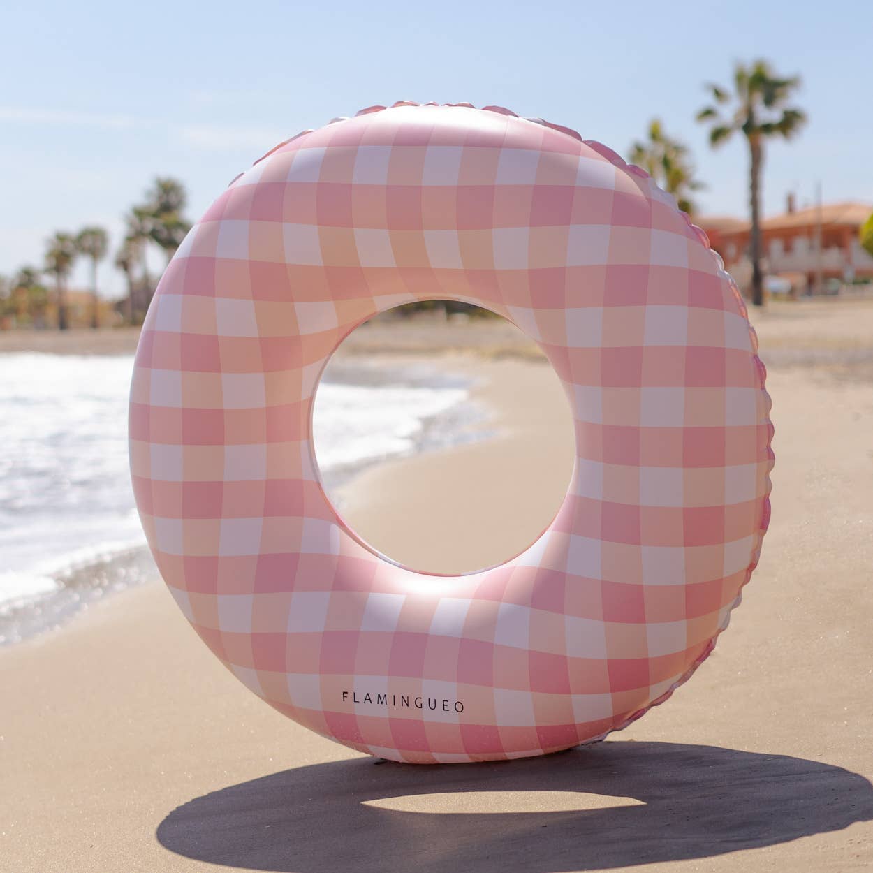 Giant Pool and Beach Float with Vichy Pink Print gingham