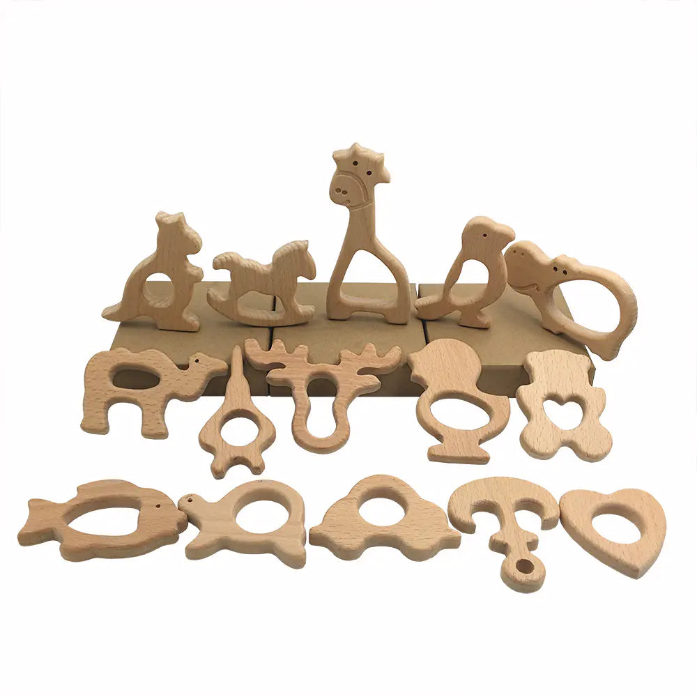 Cartoon Animal Teething Toys - Beech Wood Design