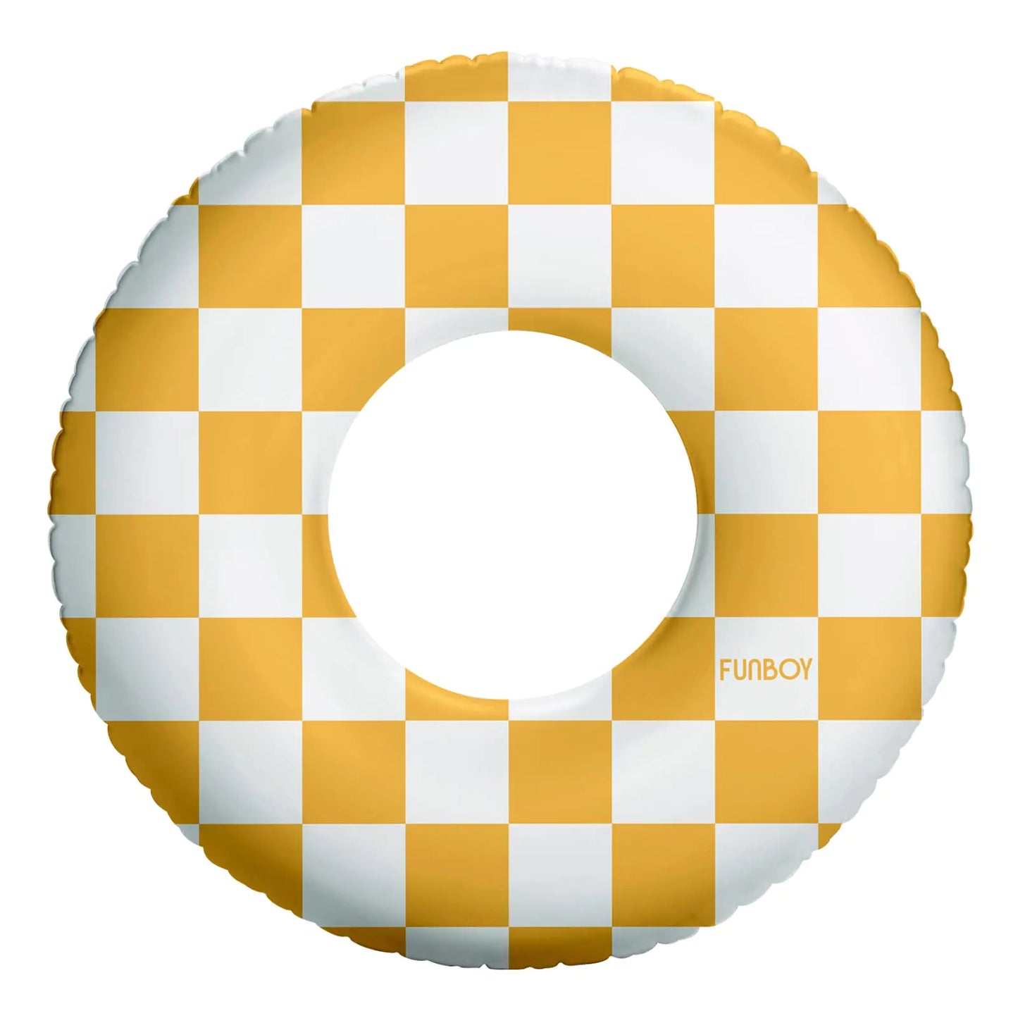 mustard yellow checkered pool inflatable FUNBOY 30 Tube Donut Style Pool Float - mustard checkers