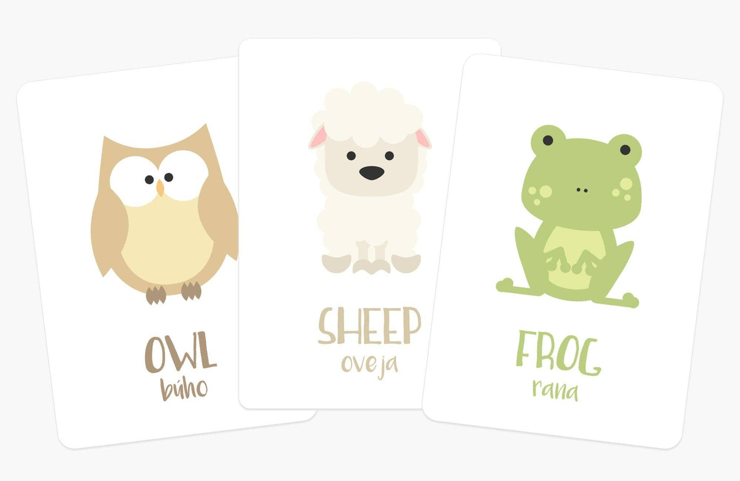 Farm Animal Flashcards, English, Spanish, cute animals, educational, learning
