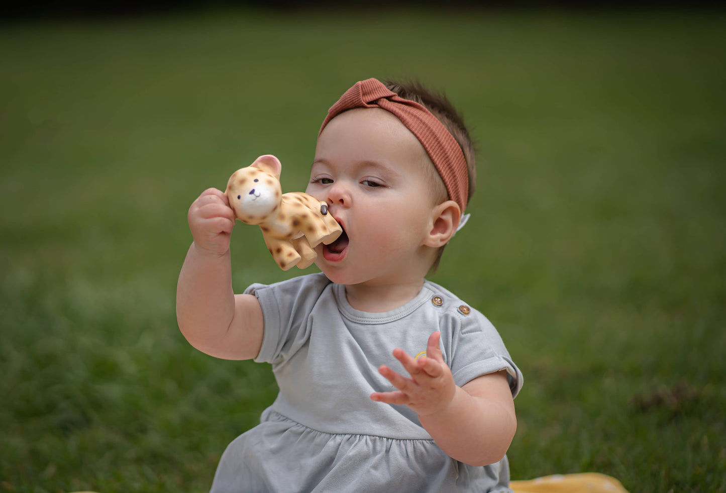 Leopard Natural  Rubber Teether Rattle & Bath Toy