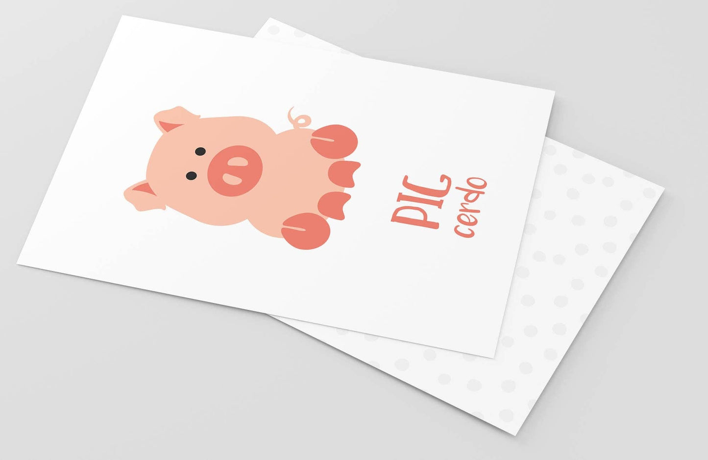 Farm Animal Flashcards, English, Spanish, cute animals, educational, learning
