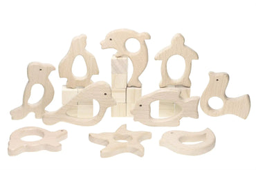 Penta Angel 10Pcs Wood Teething Rings Pain Relief Natural Wood Teething Toys Wooden Teether Animals for Infant Toddler Turtles Swallows Dolphins Starfish Pigeons Birds Woodpeckers Fish Turtle