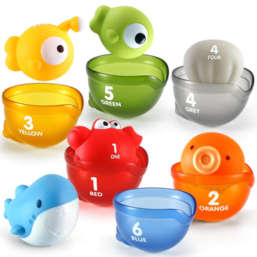 Education Bath Toys for 1 2 3 Year Old - Baby No Hole Bath Toys with Stacking Cups - Montessori Learning Toys for Babies 12-18 Months - Toddler Floating Toys for Kids Ages 1-3