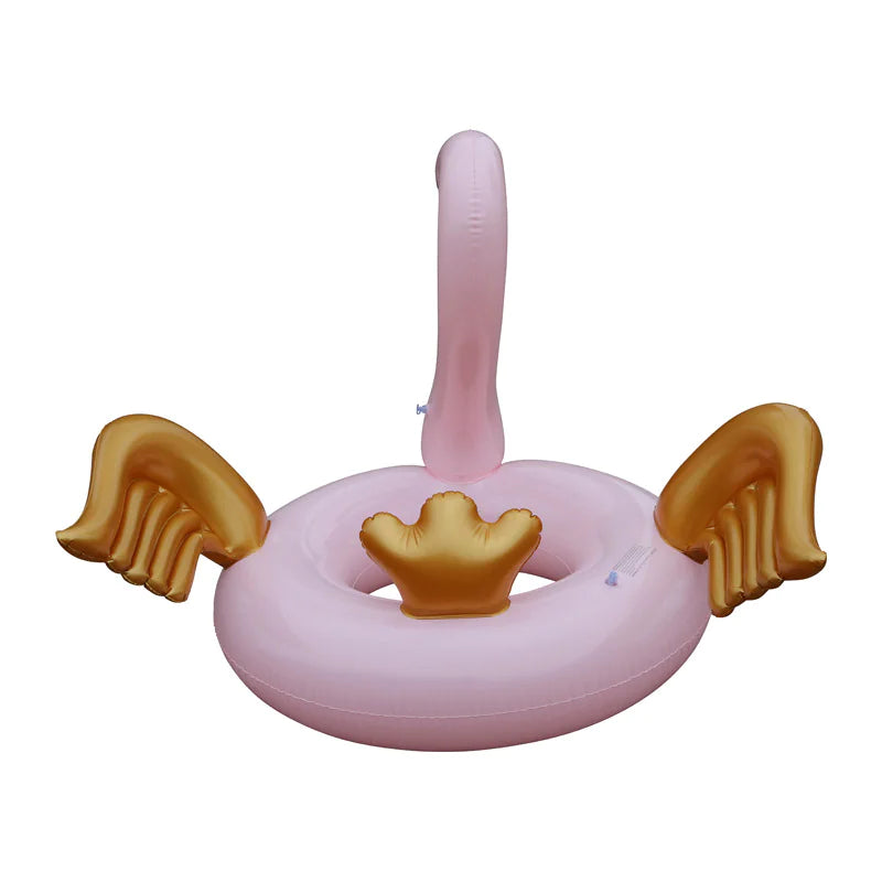 Flamingo Swim Ring and Pool Float pink, gold wings and tail