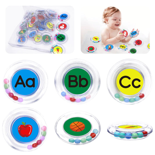 26pcs Letters Floating Alphabet Bath Toys Ring Mold Free Bathtub Toys Water Pool Toys Set with Mesh Bag for Kids Babies Toddlers Ages 2 3 4 - Preschool ABC Learning Educational Gifts