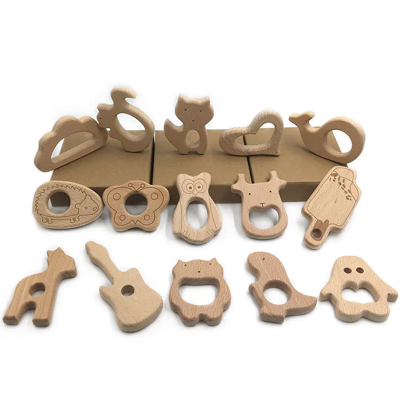 Cartoon Animal Teething Toys - Beech Wood Design