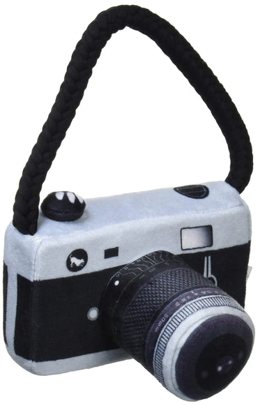Camera Dog Lens Licker dog toy P.L.A.Y. Cute Plush Dog Toys - Globetrotter Travel Themed Durable Squeaker Chew Toy Great for Puppies & Small Medium Large Dog Breeds - Machine Washable Recycled Materials (Lens Licker Camera)