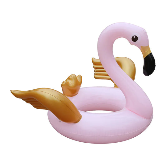 Flamingo Swim Ring and Pool Float pink, gold wings and tail