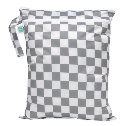 Grey Checkered Waterproof Wet Dry Bag for Baby Travel Swim Suit Cloth Diapers Pump Parts Pool Gym Clothes Toiletry Strap to Stroller Daycare Zip Reusable Bag Wetdry Packing Pouch Charcoal Check