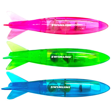 torpedo dive toys slimline 3-Pack Diving Toys LED Light-Up Glowing Fun Torpedo Turbos Catch The Fish Retrieval Game for Swimming Pool & Bath Tub for Kids Multi Color Flashing Underwater Dive Practice Learn