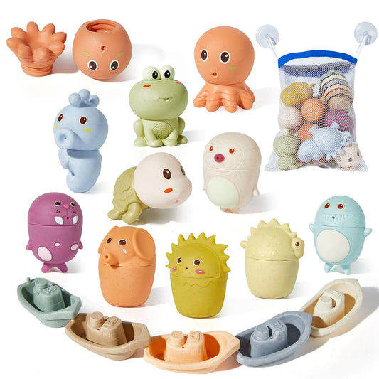 Animal Bath Toys & Floating Boats for babies & Toddlers  15 PCS Mold Free Bathtub Toy for Infants 6-12 Months Eco-Friendly Non Toxic Water Table Toys