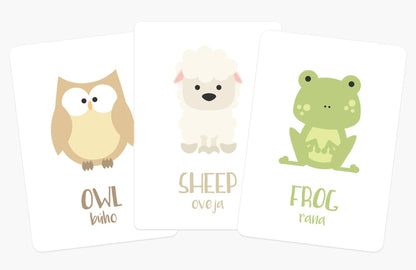 Farm Animal Flashcards, English, Spanish, cute animals, educational, learning