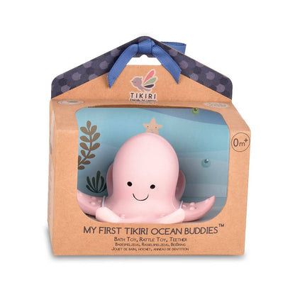 Octopus Natural Organic Rubber Teether, Rattle & Bath Toy