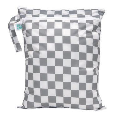 Grey Checkered Waterproof Wet Dry Bag for Baby Travel Swim Suit Cloth Diapers Pump Parts Pool Gym Clothes Toiletry Strap to Stroller Daycare Zip Reusable Bag Wetdry Packing Pouch Charcoal Check