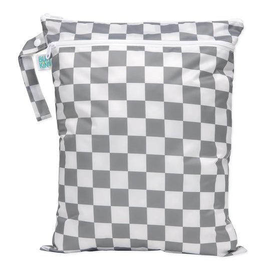 Grey Checkered Waterproof Wet Dry Bag for Baby Travel Swim Suit Cloth Diapers Pump Parts Pool Gym Clothes Toiletry Strap to Stroller Daycare Zip Reusable Bag Wetdry Packing Pouch Charcoal Check