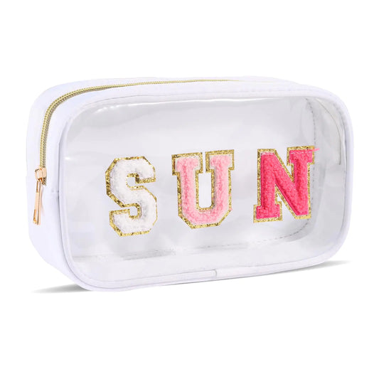 Sun Summer Sunscreen Clear PVC Cosmetic Letter Pouch bag Beach Pool Swimming Travel Toiletry Pouch Preppy Makeup Bag Storage Organizer Purse for Women Girls Gifts
