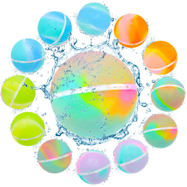 12 PCS Reusable Water Balloons Tie-dye Soft Silicone Quick Fill Balloons Splash FunOutdoor Backyard Summer Party Easy Quick Fun Water Fight Game for Swimming Pool Summer Party Gift Pool
