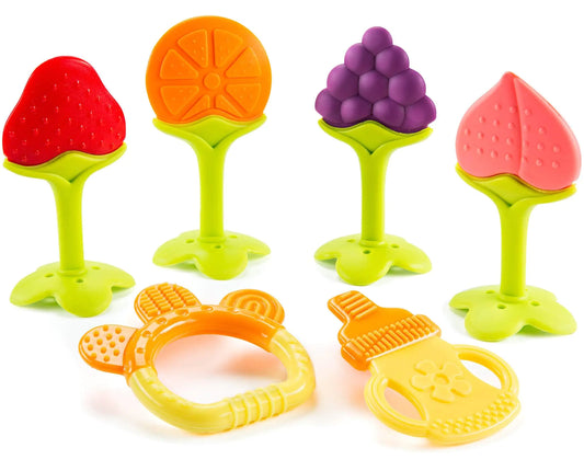Silicone fruit shaped soothers: Baby Teether Toys 6-Pack
