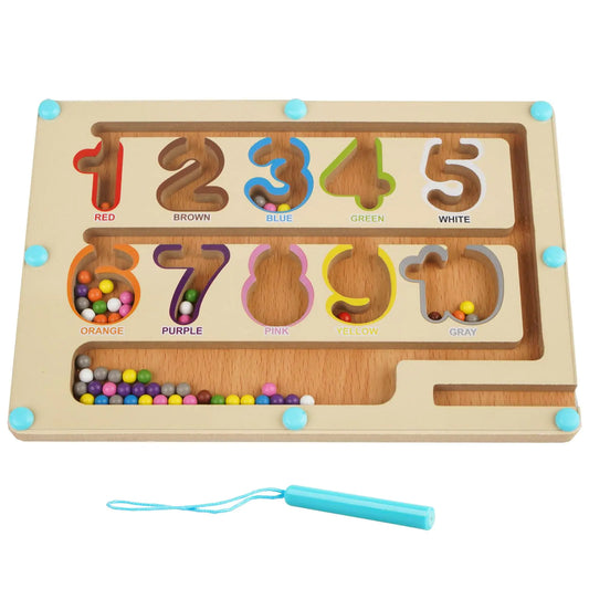 magnetic color and number maze  Kids Wooden Montessori Toys for Boys Girls 3 4 5 Year Old Preschool Learning Counting Education Magnet Puzzle Board