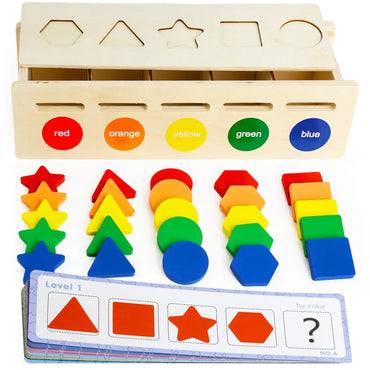 Shape & Color Sorter- multi color rainbow, wood